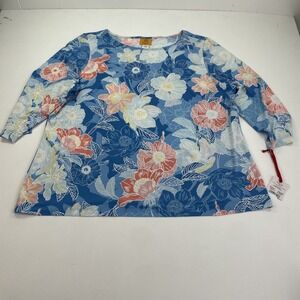 Ruby Rd. Top Womens Size 1XL Blue Boat Neck 3/4 Sleeve Lightweight Blouse